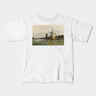 A Mill in Zaandam by Claude Monet Kids T-Shirt